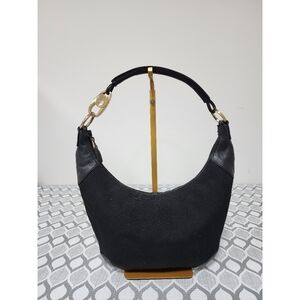 Gucci Vintage Leather-Trimmed Denim Hobo Bag Black